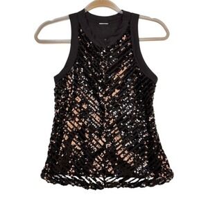 Small Black Sequin Chevron Sleeveless Tank Top Racerback Party Glam Whimsygoth